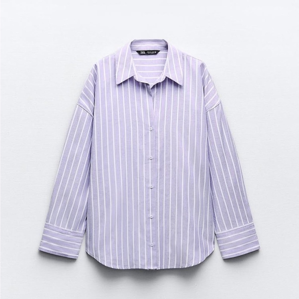 Zara Lavender Striped Button Down Shirt